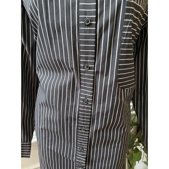 A New Day Dress Women L Black White Striped Shirt Long Sleeve Cotton Midi - Picture 4 of 15
